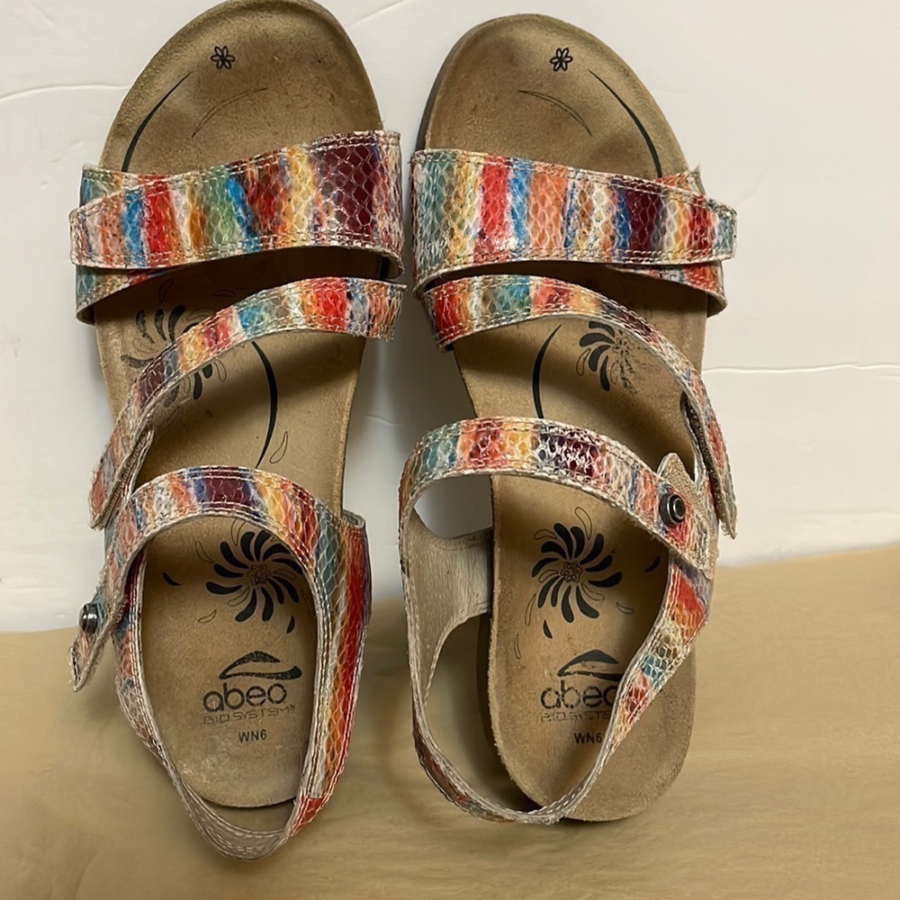 ABEO Bio System Celine Rainbow Leather Sandals, Size 6 - Picture 2 of 9